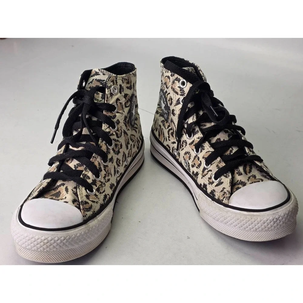 Converse Chuck Taylor Junior Sneakers Size 2 Leopard Print Canvas High Top Shoes